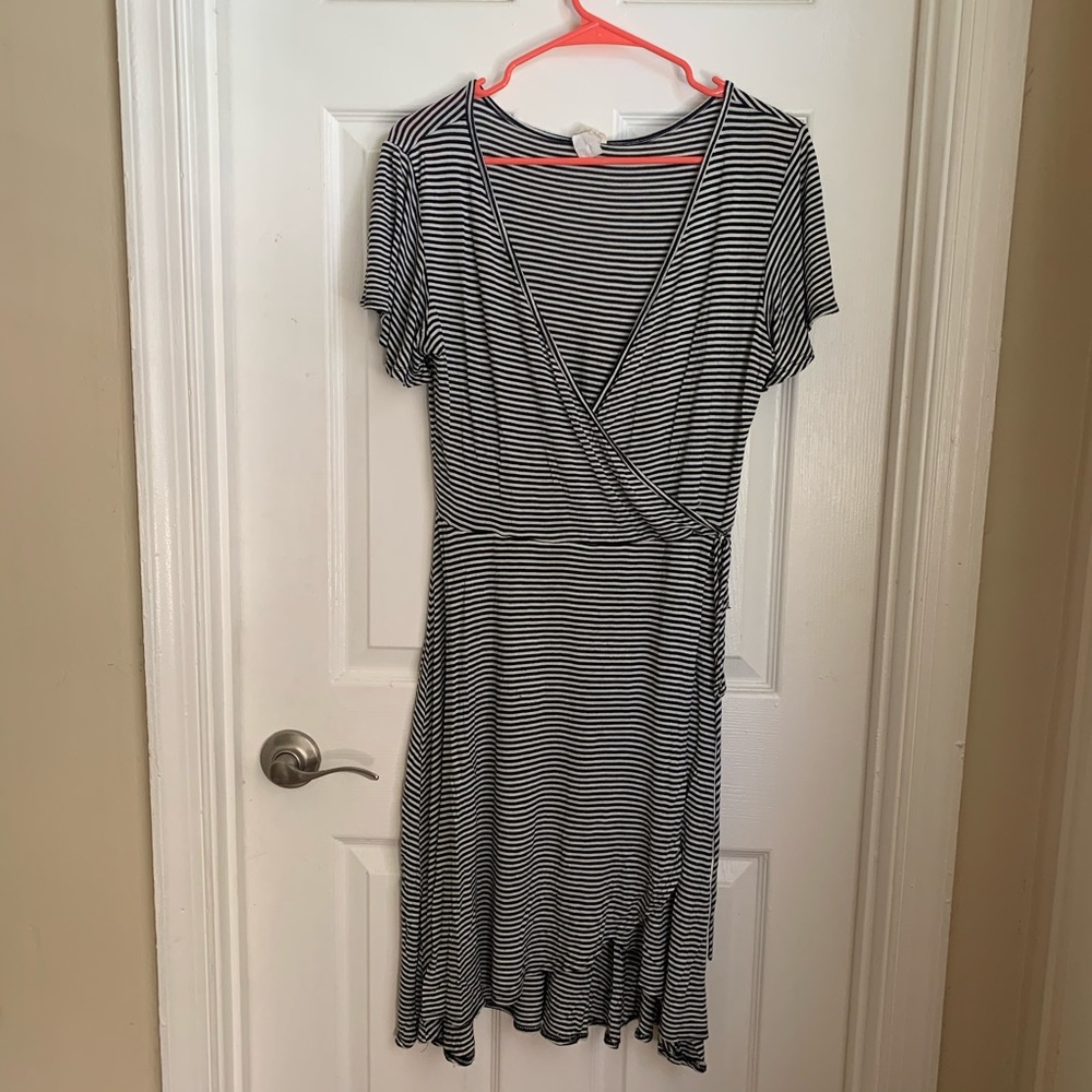 Black & White striped wrap dress